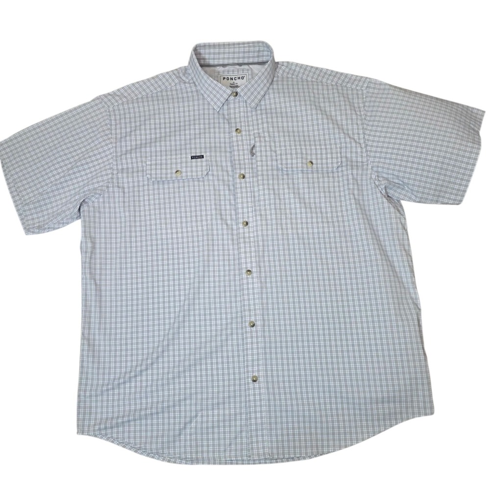 Poncho The Overcast Mens XL Regular Fit Plaid Performance Nylon Fishing Shirt